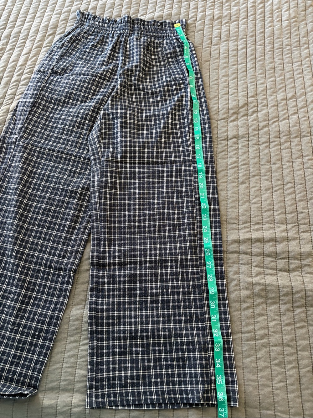 Urban Outfitters Navy Plaid Wide Leg Paperbag Pants Academia Preppy XS - Picture 5 of 9